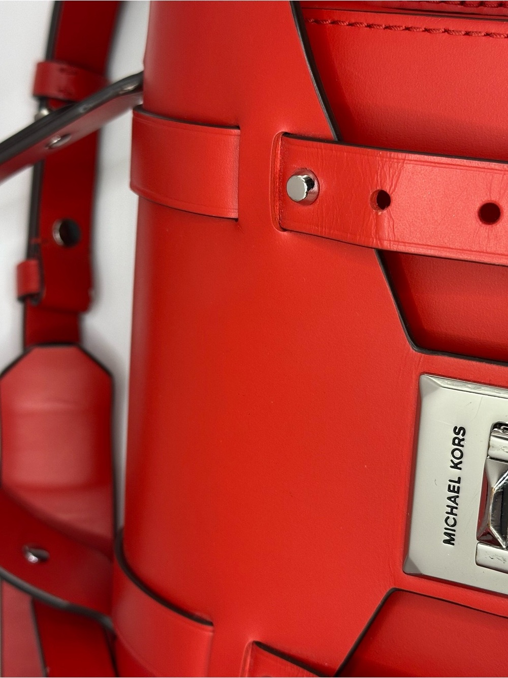 Michael Kors Red Leather Structured Satchel with Silver Hardware - Picture 11 of 11